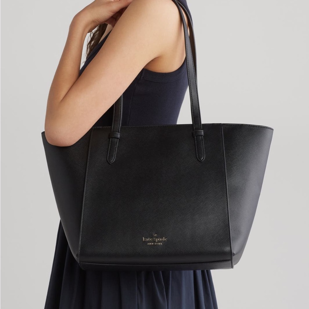 KATE SPADE BLACK LEATHER TOTE - Picture 2 of 5